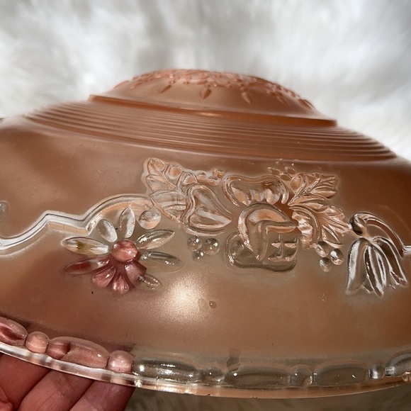 Vintage Art Deco Pink Frosted Glass Light Fixture Cover Floral - Picture 2 of 6
